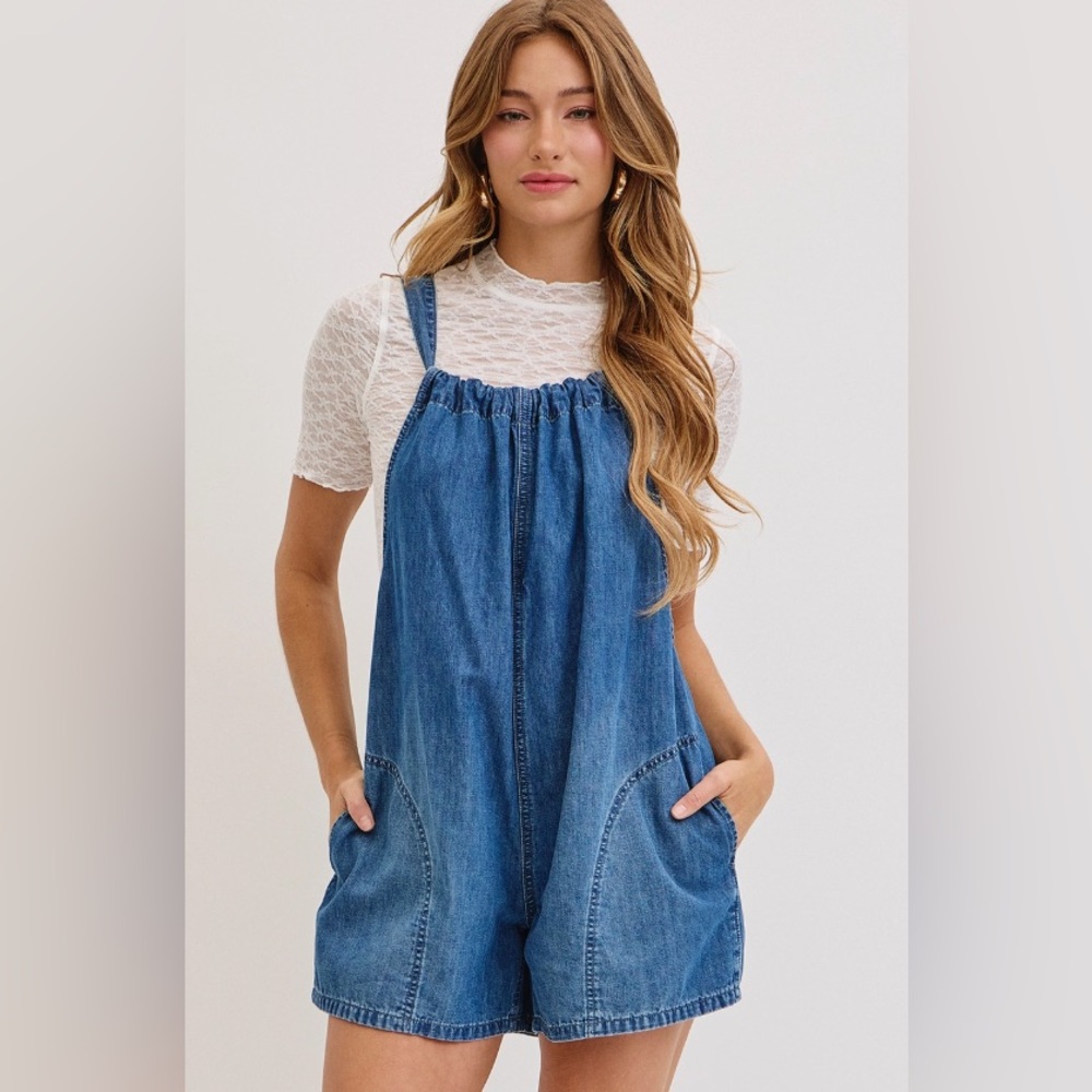 Free People Blue Denim Romper Jumper